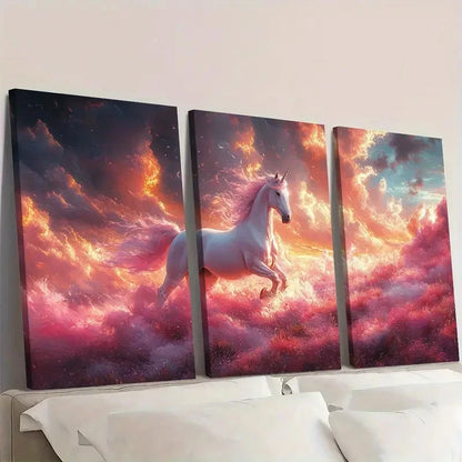 3pcs Vibrant Pastel Unicorn Design DF  Wall Art Set Canvas Framed 50x70cm - High Quality Print 100% Australian Made Wall Canvas Ready to Hang - Bella Home Decor