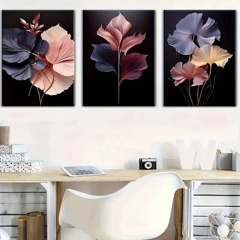 3pcs Set Modern Minimalist Floral Art Prints Metal Print Ready to Hang Art - Bella Home Decor
