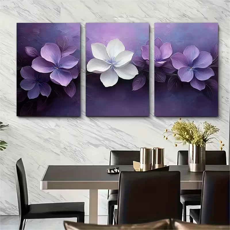 3pcs Lilac White Floral Metal Print Ready to Hang Art