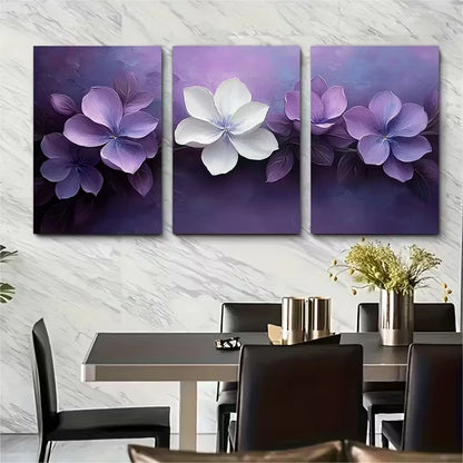 3pcs Lilac White Floral Metal Print Ready to Hang Art