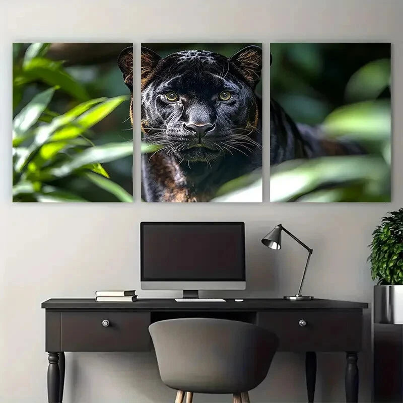 3pcs Majestic Black Panther Wildlife Photography Metal Print Ready to Hang Art - Bella Home Decor