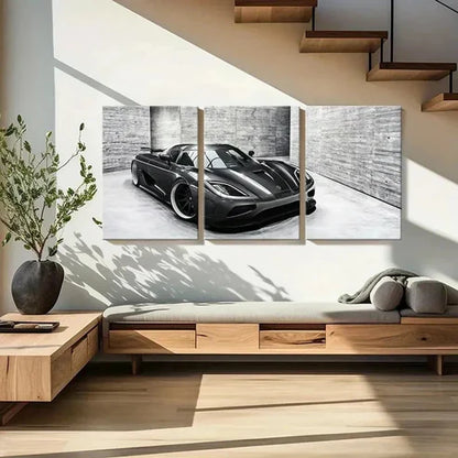 3pcs Modern Black Super Car in the Snow Wall Art Set Canvas Unframed - High Quality Print 100% Australian Made Wall Canvas