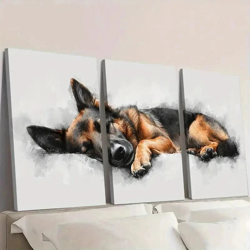 3pcs German Shepherd Dog in Black & Brown Wall Art Set Canvas Framed 50x70cm - High Quality Print 100% Australian Made Wall Canvas Ready to Hang - Bella Home Decor