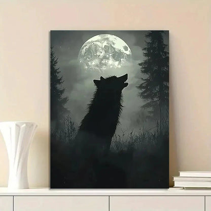 Lone Wolf Howls Under The Moonlight Painting 40x60cm Metal Print Ready to Hang