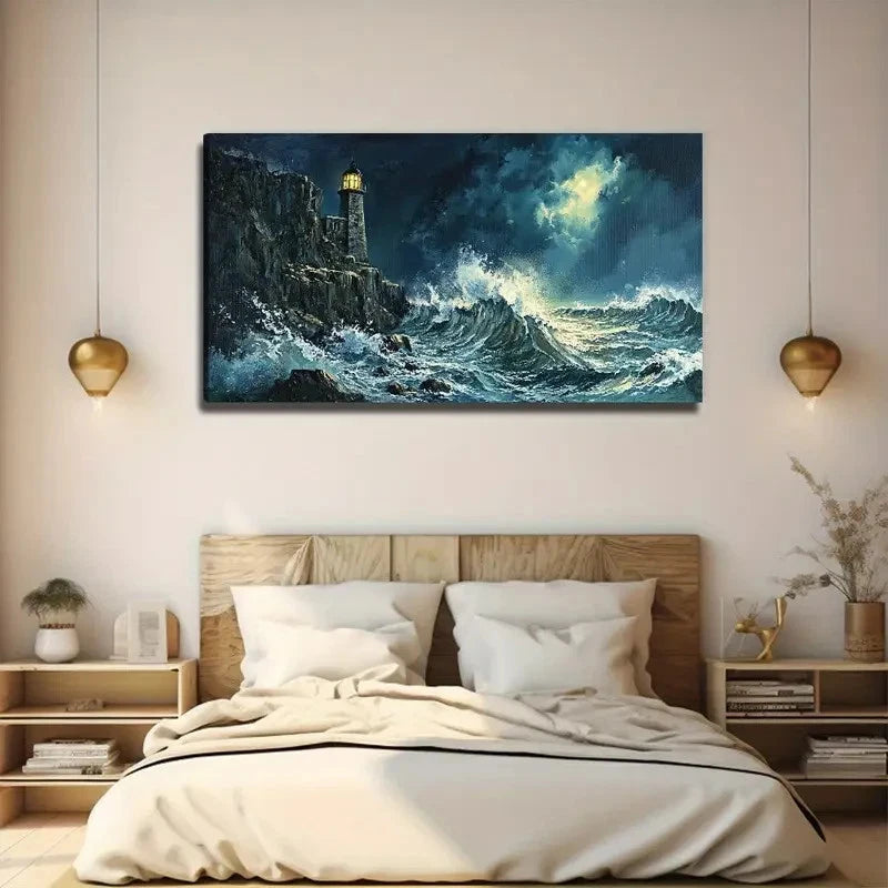 Modern Raging Waves Wall Art Canvas Office Home Room Framed 120x60cm