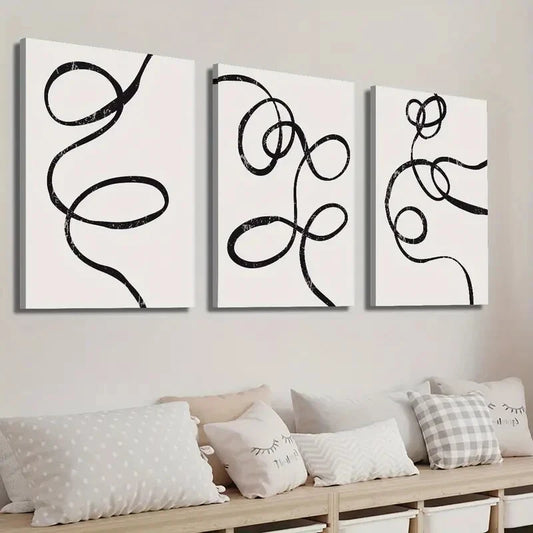 3pcs Minimalist Black & Beige Abstract Design Wall Art Set Canvas Framed 40x60cm - High Quality Print 100% Australian Made Wall Canvas Ready to Hang