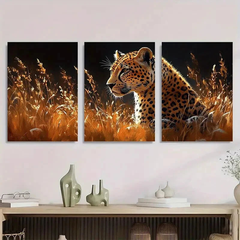 3pcs Leopard Modern Wildlife Animal Metal Print Ready to Hang Art - Bella Home Decor