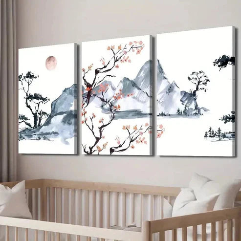 3pcs Japanese Cherry Blossom Landscape Wall Art Set Canvas Unframed - High Quality Print 100% Australian Made Wall Canvas