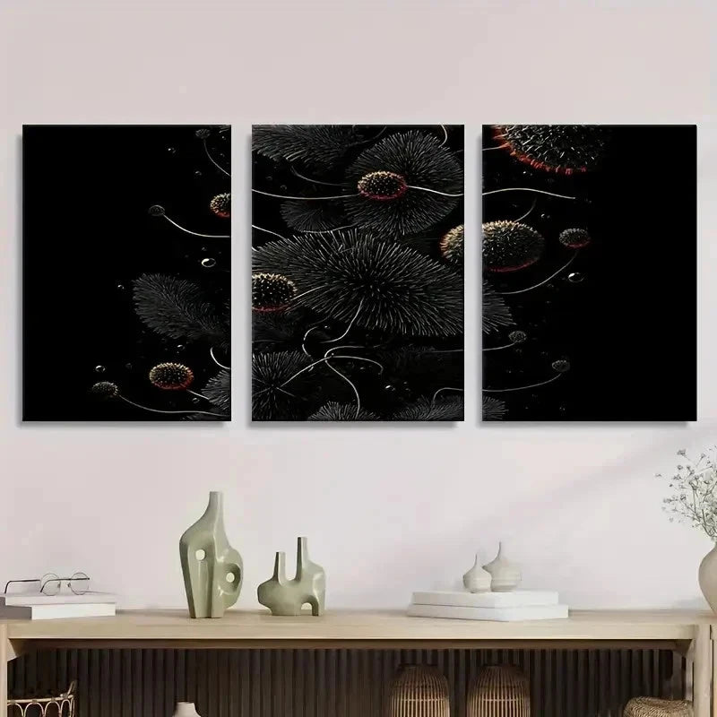 3pcs Abstract Black With Red White Dots Wall Art Set Canvas Framed 60x90cm - High Quality Print 100% Australian Made Wall Canvas Ready to Hang - Bella Home Decor