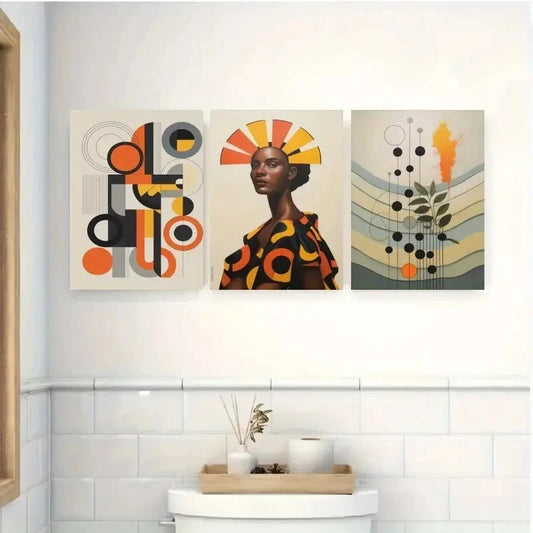 3pcs Abstract Painting with Bold Orange, Black Wall Art Set Canvas Framed 50x70cm - High Quality Print 100% Australian Made Wall Canvas Ready to Hang