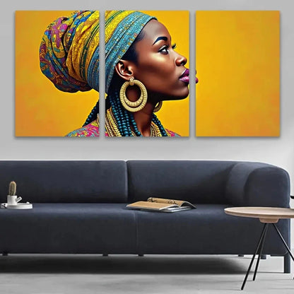 3pcs Vibrant African Women Art Wall Art Set Canvas Framed 50x70cm - High Quality Print 100% Australian Made Wall Canvas Ready to Hang