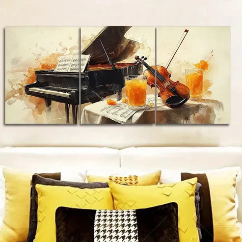3pcs Piano and violin match Wall Art Set Canvas Unframed - High Quality Print 100% Australian Made Wall Canvas