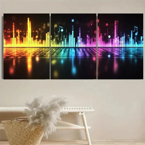 3pcs Vibrant Music Equalizer Wall Art Set Canvas Unframed - High Quality Print 100% Australian Made Wall Canvas - Bella Home Decor