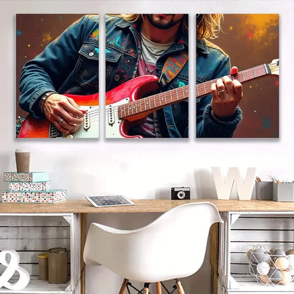 3pcs Long Hair Men Play Painting Wall Art Set Canvas Framed 50x70cm - High Quality Print 100% Australian Made Wall Canvas Ready to Hang - Bella Home Decor