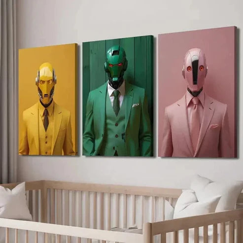 3pcs Future Robot World Creative Illustrations Wall Art Set Canvas Unframed - High Quality Print 100% Australian Made Wall Canvas - Bella Home Decor