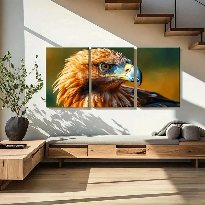 3pcs Vibrant Orange Eagle with Brown Eyes Wall Art Set Canvas Framed 50x70cm - High Quality Print 100% Australian Made Wall Canvas Ready to Hang