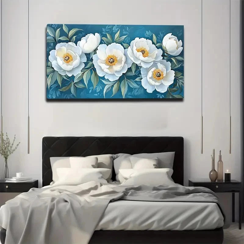 Blooming White Flowers Wall Art canvas office home room framed 120x60cm