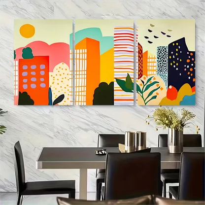 3pcs , Colorful City Skyline Artwork Metal Print Ready to Hang Art - Bella Home Decor