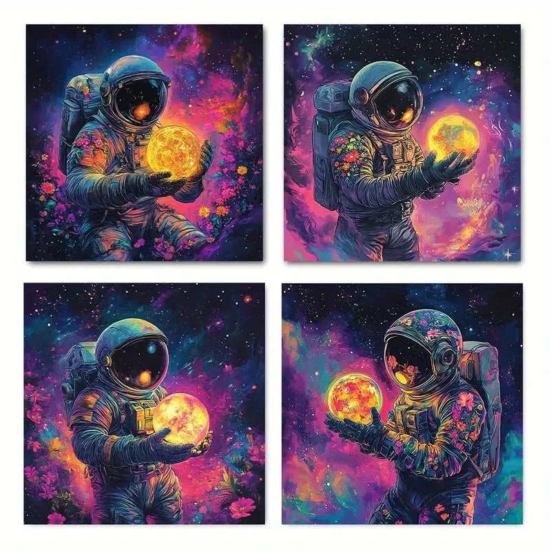 4pcs Astronaut art space picturWall Art Canvas Framed