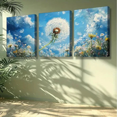 3pcs White Dandelion Floral Wall Art Set Canvas Unframed - High Quality Print 100% Australian Made Wall Canvas