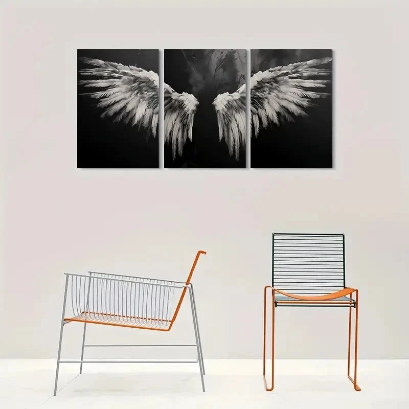 3pcs Black and White Angel Wings Metal Print Ready to Hang Art - Bella Home Decor