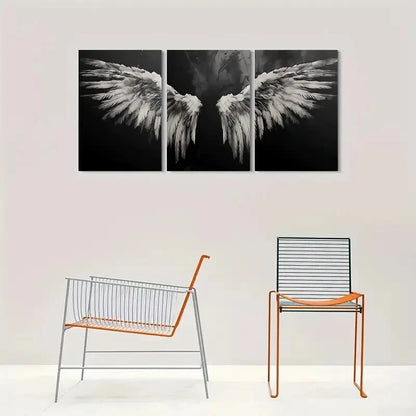 3pcs Black and White Angel Wings Metal Print Ready to Hang Art - Bella Home Decor