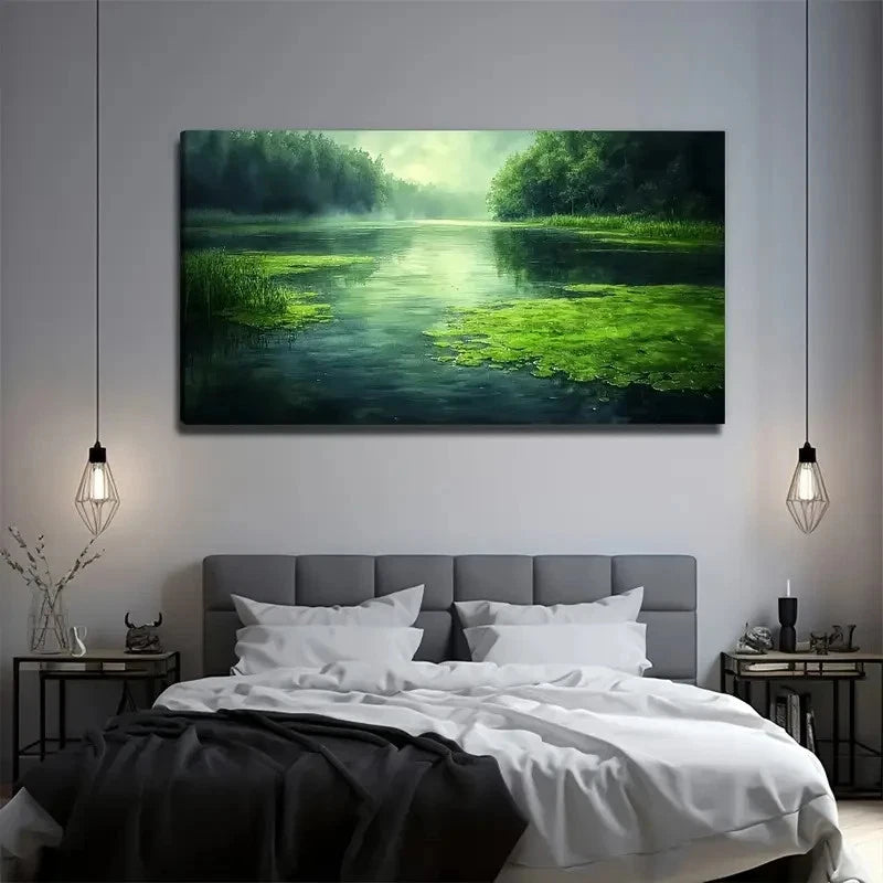 Serene Green Plants In Pool Wall Art Canvas Office Home Room Framed 120x60cm