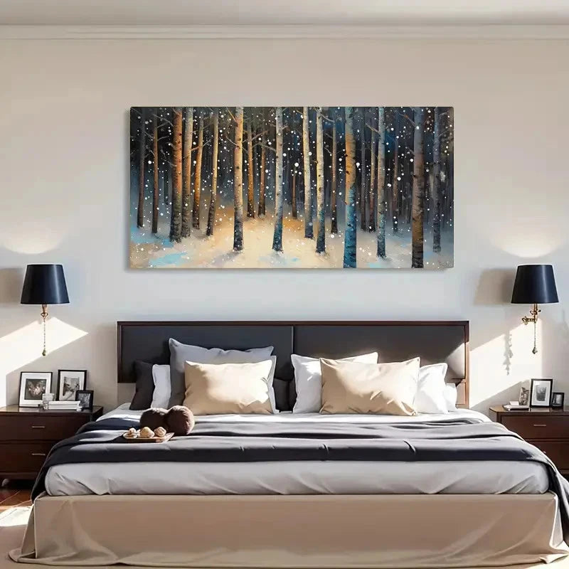 Winter Snowy Forest Night Scene Wall Art Canvas Office Home Room Framed 120x60cm - Bella Home Decor