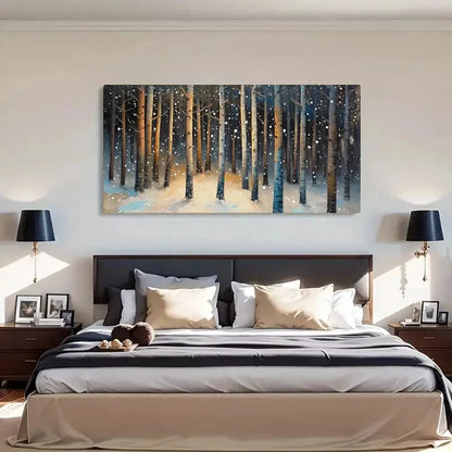 Winter Snowy Forest Night Scene Wall Art Canvas Office Home Room Framed 120x60cm - Bella Home Decor