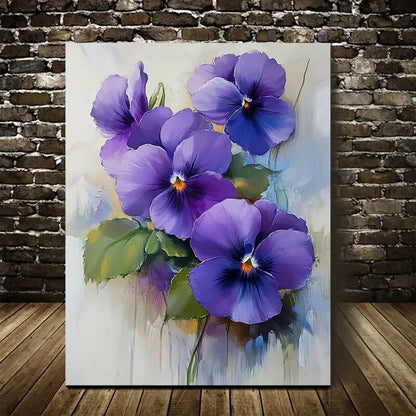 Beautiful Vibrant Purple Violets Painting 40x60cm Metal Print Ready to Hang - Bella Home Decor