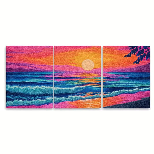 3pcs Depicting Beach Waves at Dawn Metal Print Ready to Hang Art