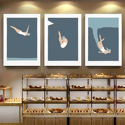 3pcs Woman Diving Wall Art Metal Print Ready to Hang Art