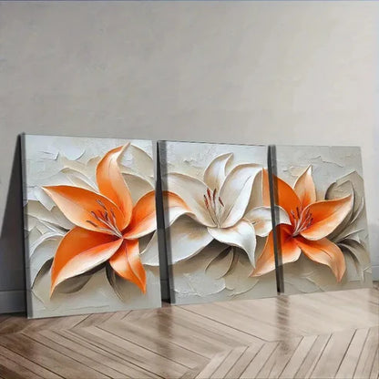 3pcs Oil painting orange lilies Wall Art Set Canvas Unframed - High Quality Print 100% Australian Made Wall Canvas