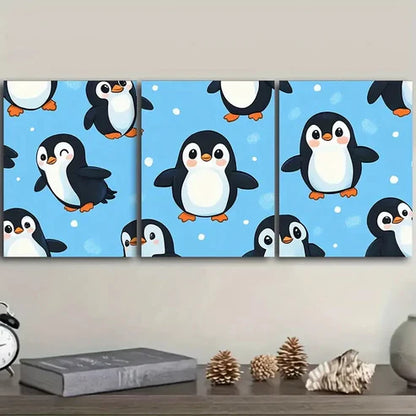 3pcs Lots of cute little penguins Wall Art Set Canvas Unframed - High Quality Print 100% Australian Made Wall Canvas