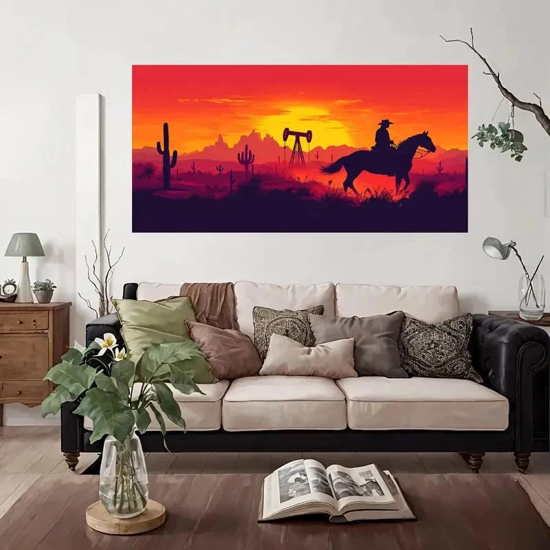 Western Desert Sunset Wall Art Canvas Office Home Room Framed 120x60cm