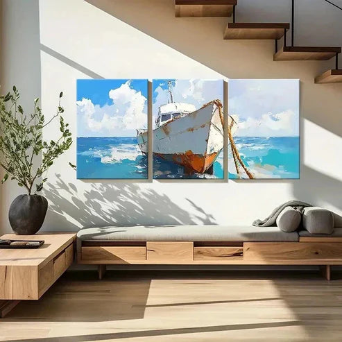 3pcs Nautical Ship Sailing in Sea Retro Wall Art Set Canvas Unframed - High Quality Print 100% Australian Made Wall Canvas