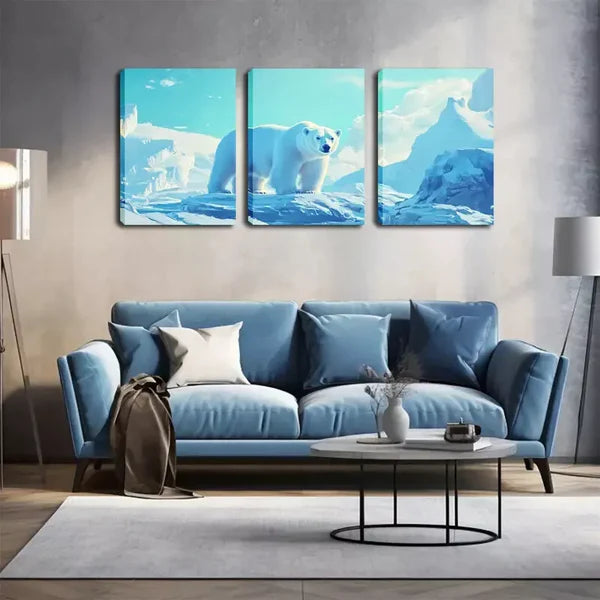 3pcs Polar Bear Above Glacier Wall Art Set Canvas Framed 60x90cm - High Quality Print 100% Australian Made Wall Canvas Ready to Hang - Bella Home Decor