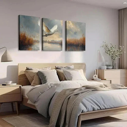 3pcs Serene Landscape with Swans and Reeds Art Set Canvas Unframed - High Quality Print 100% Australian Made Wall Canvas