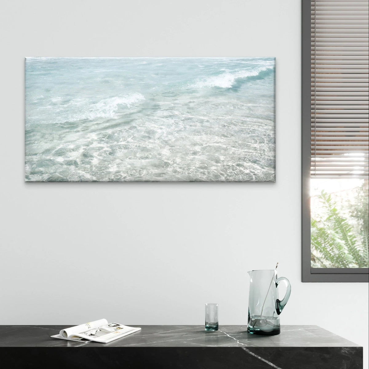 Coastal Clear Ocean Blue Water Wall Art Canvas Office Home Framed 120x60cm