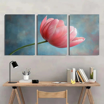 3pcs Pink Tulip Art Painting Print Pastel Art Metal Print Ready to Hang Art - Bella Home Decor