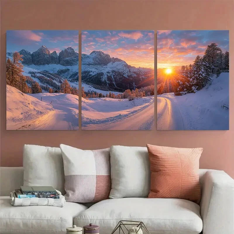 3pcs Alpine Highlands Sunlit Sky Metal Print Ready to Hang Art - Bella Home Decor