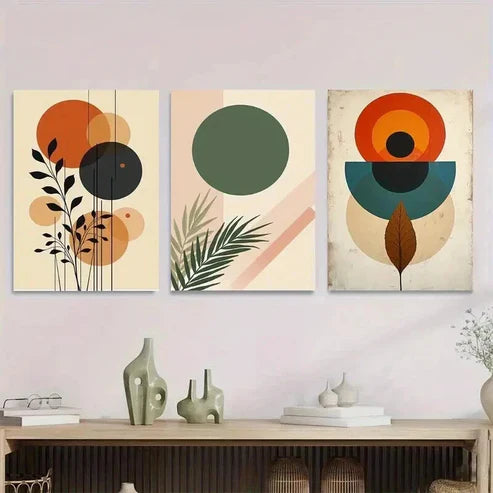 3pcs Geometric Shapes and Botanical Elements Wall Art Set Canvas Unframed - High Quality Print 100% Australian Made Wall Canvas - Bella Home Decor