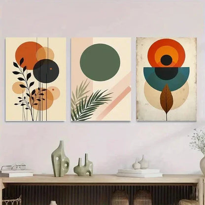 3pcs Geometric Shapes and Botanical Elements Wall Art Set Canvas Unframed - High Quality Print 100% Australian Made Wall Canvas - Bella Home Decor