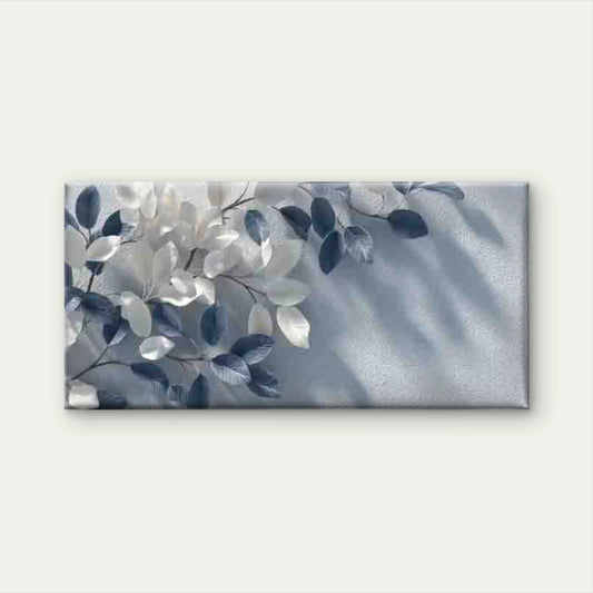 Blue White Leaves Wall Art Canvas Office Home Room Framed 120x60cm