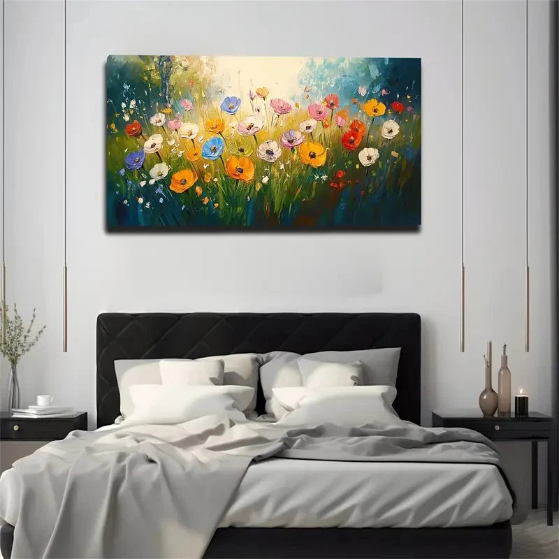 Vibrant Wildflowers Pastel Wall Art Canvas Office Home Room Framed 120x60cm