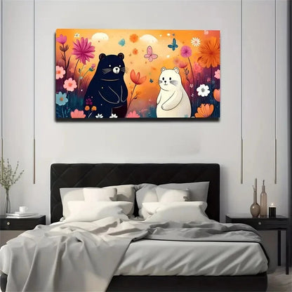 Lovely Black And White Cat Wall Art Canvas Office Home Room Framed 120x60cm
