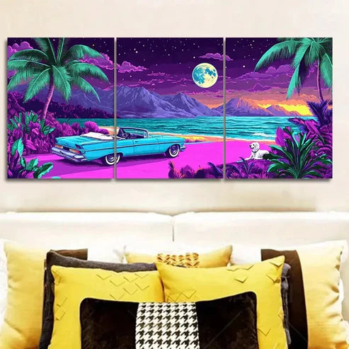 3pcs Vibrant Tropical Miami Beach Wall Art Set Canvas Unframed - High Quality Print 100% Australian Made Wall Canvas