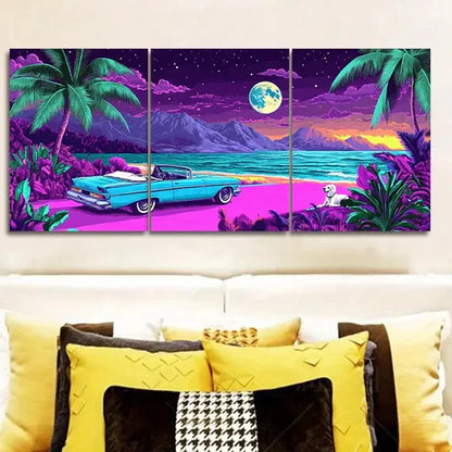 3pcs Vibrant Tropical Miami Beach Wall Art Set Canvas Unframed - High Quality Print 100% Australian Made Wall Canvas