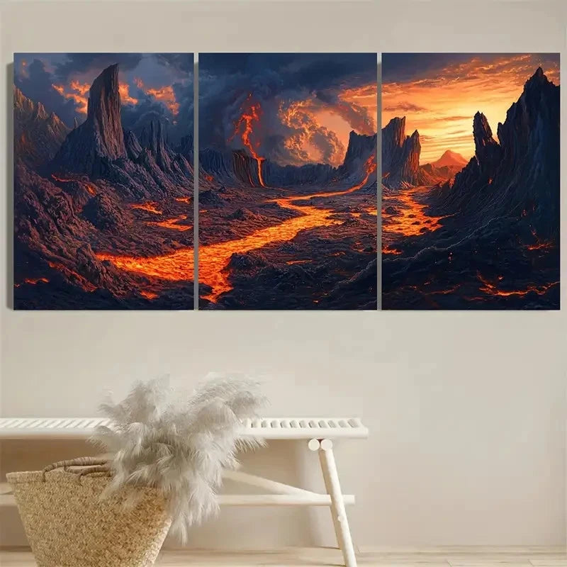 3pcs Fiery Orange & Red Hues Wall Art Set Canvas Framed 60x90cm - High Quality Print 100% Australian Made Wall Canvas Ready to Hang