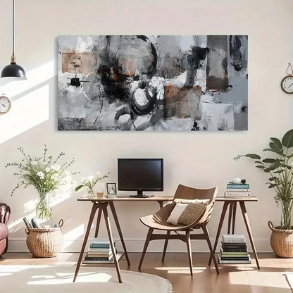Abstract Black & Grey Modern Wall Art Canvas Office Home Room Framed 120x60cm